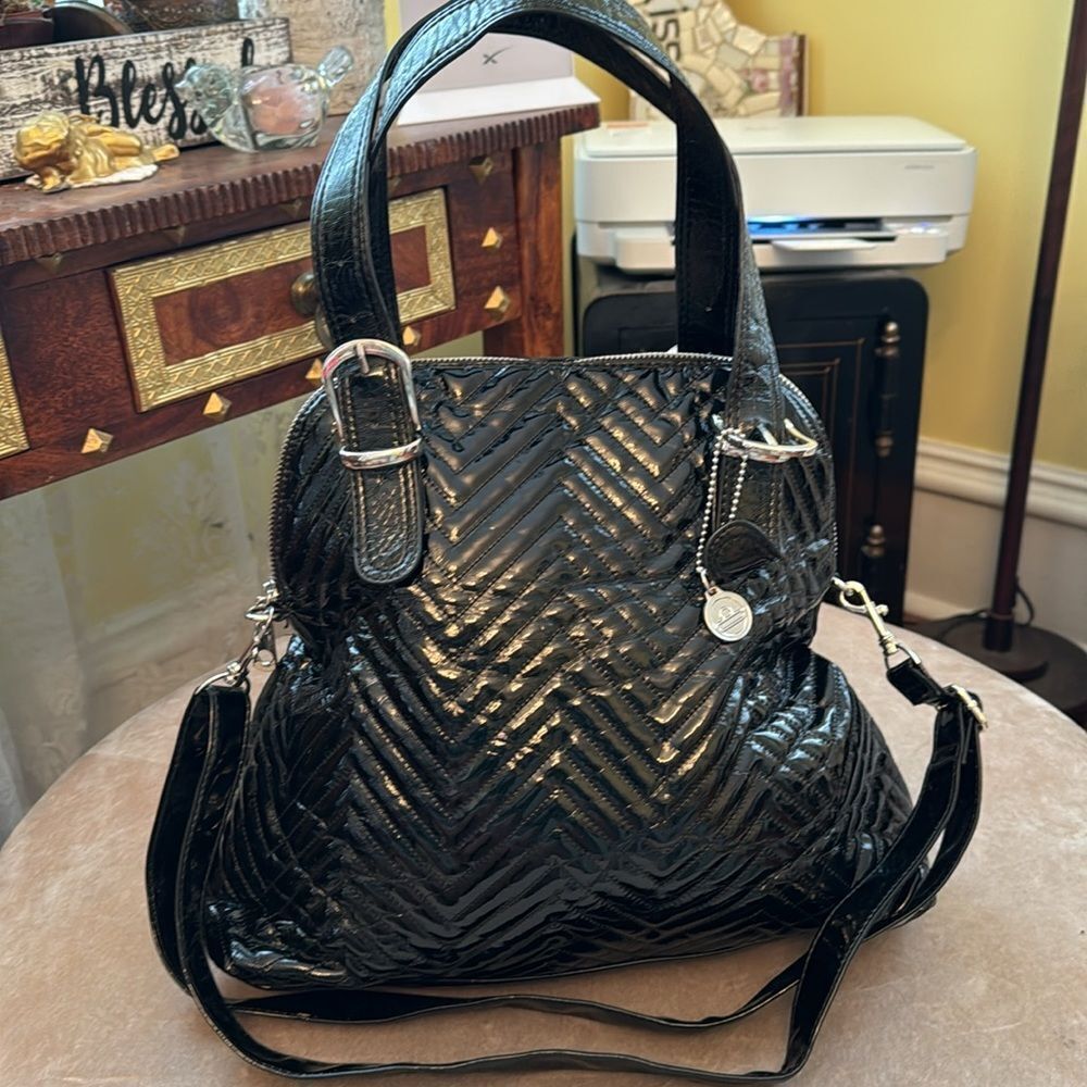 *Big Buddah* Large Quilted Black Patent Shoulder Bag EUC